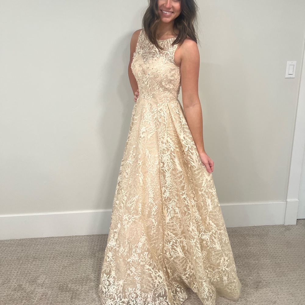 Gold Formal Ballgown Prom Dress Open Back
